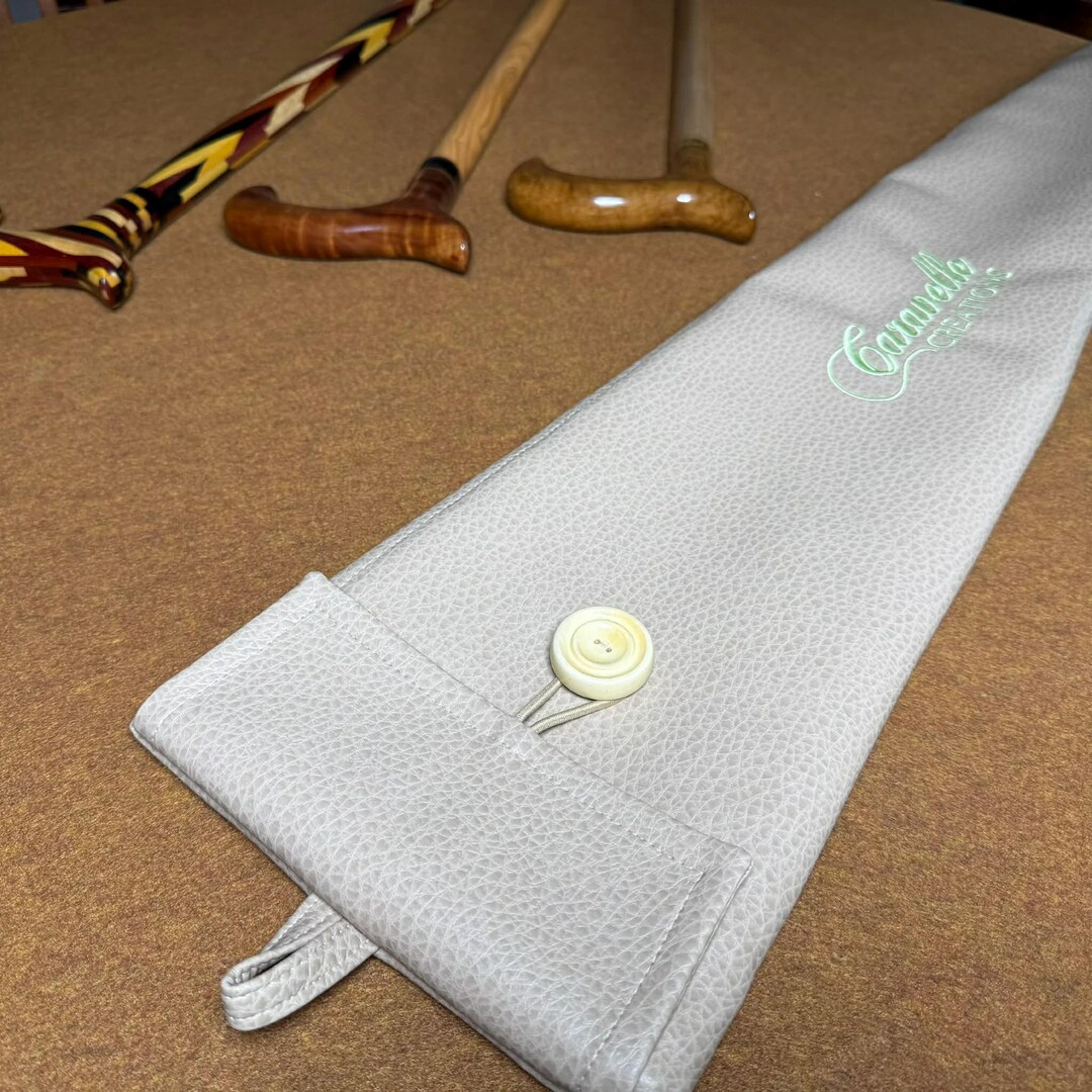 Padded Walking Cane Case | Beige Vinyl With Handcrafted Holly Wood ...