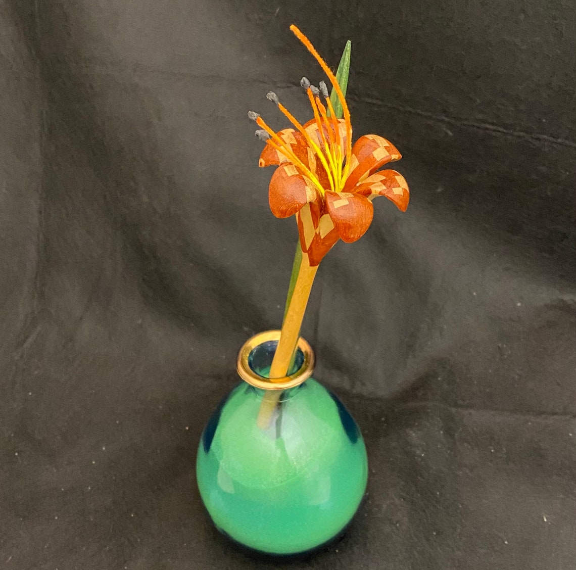 Hand Made Wooden Day Lily Flower and Leaf in a Beautiful Blue Etsy