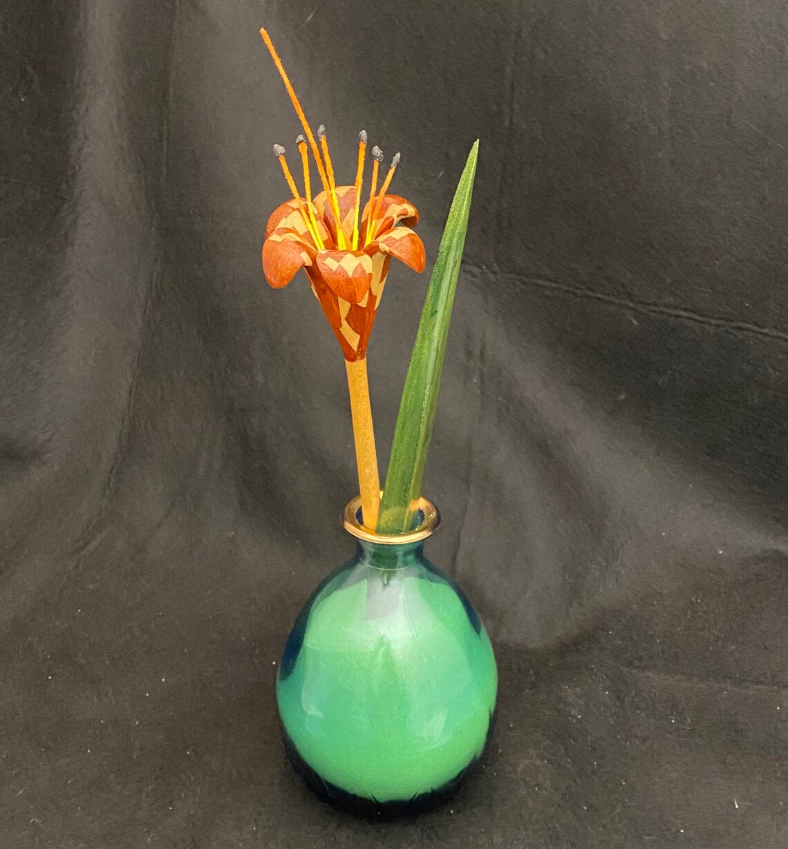 Hand Made Wooden Day Lily Flower and Leaf in a Beautiful Blue Etsy