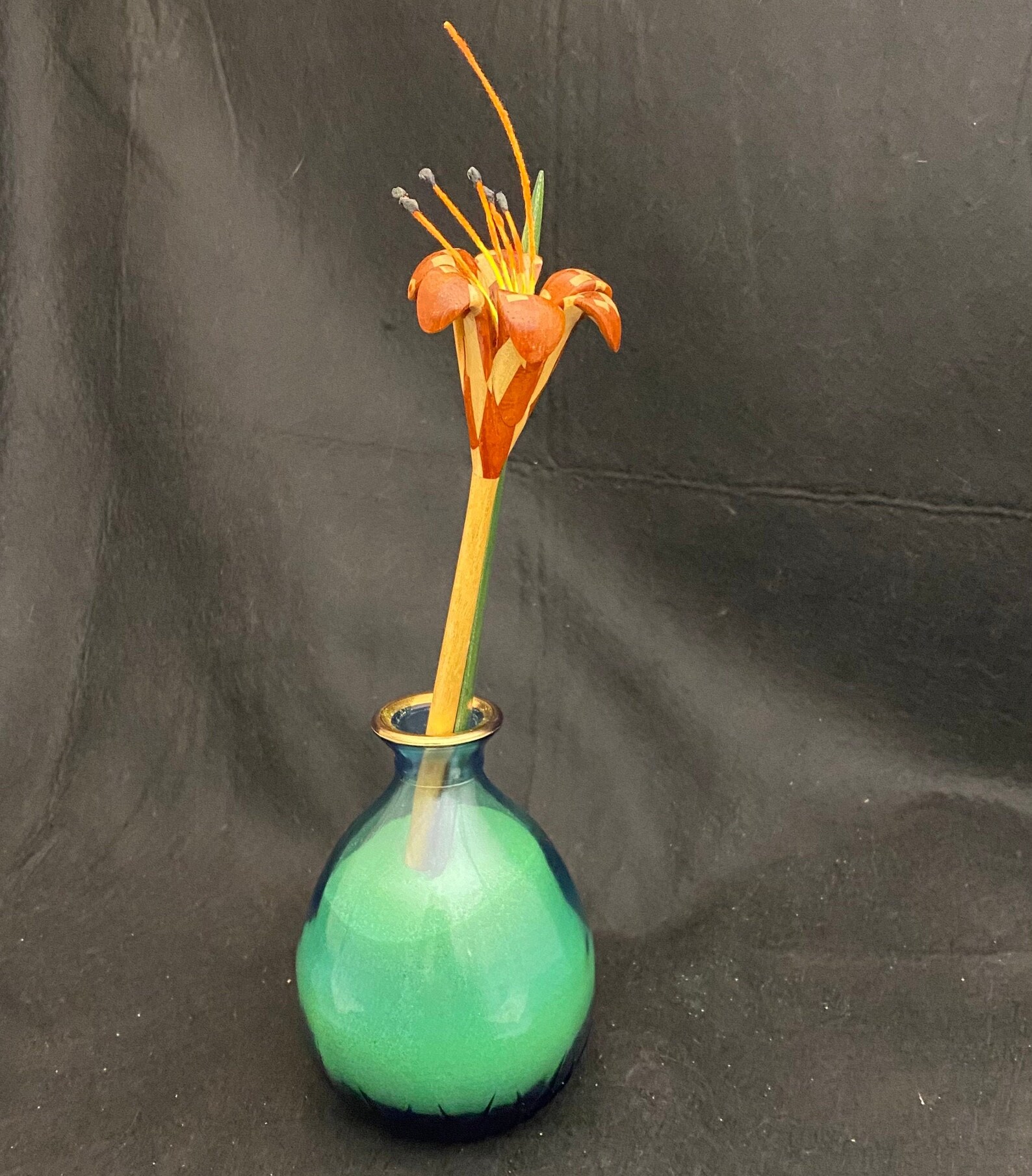 Hand Made Wooden Day Lily Flower and Leaf in a Beautiful Blue Etsy