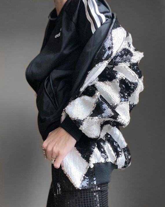 Black + White Sequin 80s Bomber
