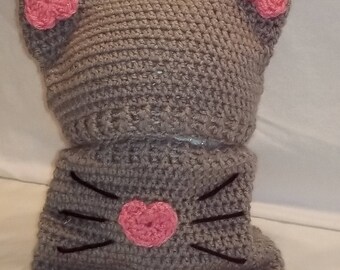 Crochet childs cat hat with cowl