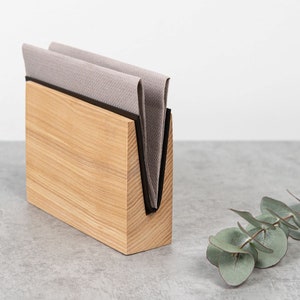 Wooden napkin holder with metal I Dining table or desk decor I Serviettenhalter with black, grey, green or gold colors