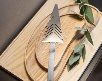 Cake Slicer And Server PINE NEEDLE, stainless steel I Silver Pie Cutter I Wedding Cake Knife I Unique Gift for Baker
