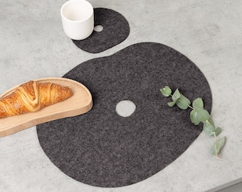 Black felt placemat and coaster I Black or grey modern table mats for round dining table I  Scandinavian design