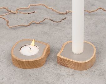 Wooden tealight and taper candle holder | Ash wood, stainless steel I Scandinavian tall candlestick holder I Home gift I Wedding table decor