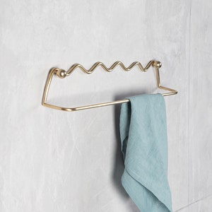 Brass towel rail CROWN I Gold towel bar I  Brushed brass bathroom accessories I Unique towel rack I Kitchen hand towel holder