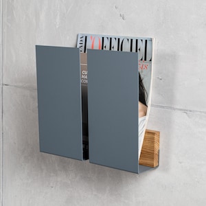 Wall Mounted Magazine Rack: Modern Oak & Metal Home Decor
