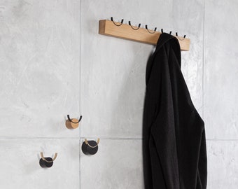 Wall mounted oak wood rack and wall hooks DEER I  Perfect for coat, towel, clothes in bathroom and entryway I Wooden peg rail