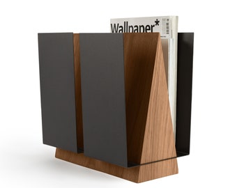 Wood and Metal Magazine Rack: Modern Home Decor Organizer