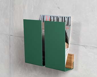 Modern Wall Magazine Rack: Oak & Metal Newspaper Organizer