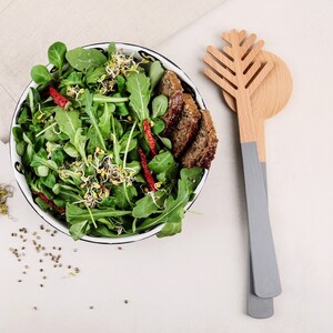 Modern salad servers set made from wood