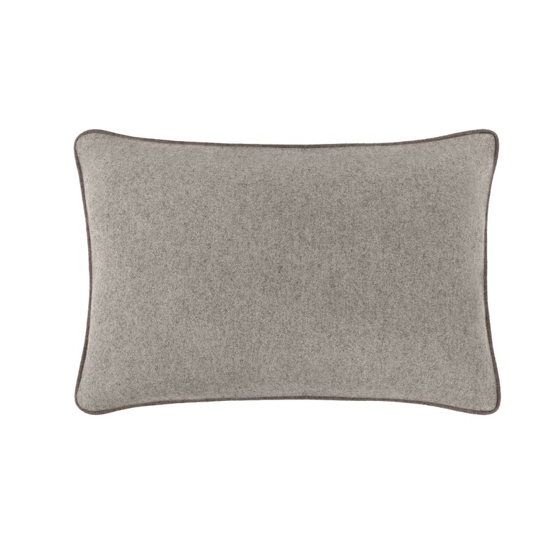 Light grey rectangular throw pillow cover made from wool. Custom size.