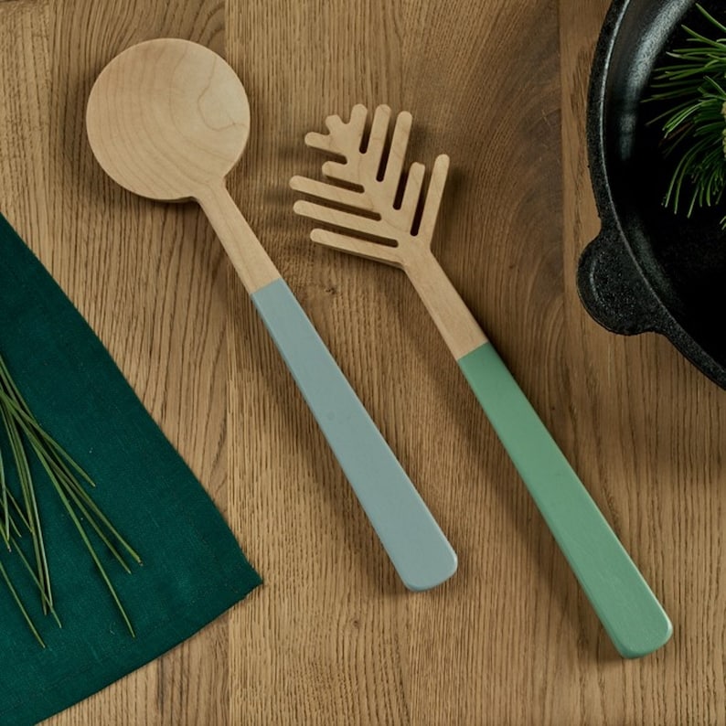 Wooden Salad Servers Set I Eco Friendly Gift I Unique Pasta Etsy
