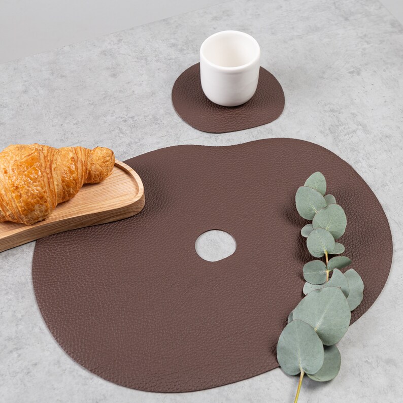 Dining Table Leather Placemat Brown Leather Coaster Modern Etsy UK