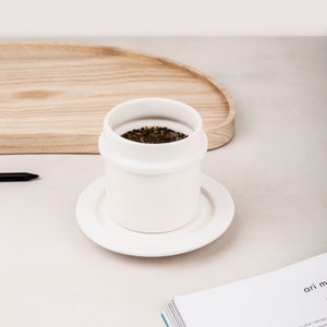 Tea Cup And Saucer Set I Modern Ceramic Mug I Coffee Lover Gift I Stoneware tumbler zdjęcie 3