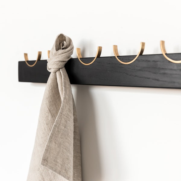 Black Wall Coat Rack I Modern Peg Rail I Wall Mount Coat Rack with Clothes Hooks from Stainless Steel or Brass