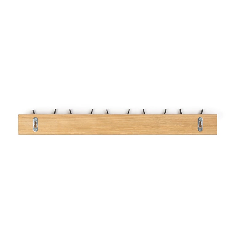 Wooden coat rack with brass or steel hooks I Modern wall mounted coat peg rails for clothes, towels I Entryway coat hanger image 10