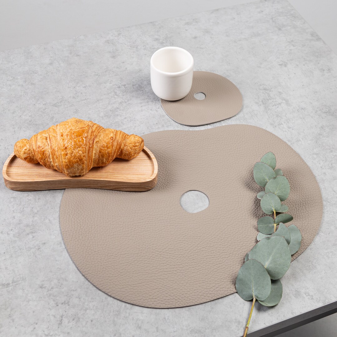 Beige Leather Placemat and Coaster I Nordic Design Taupe Table Mats I