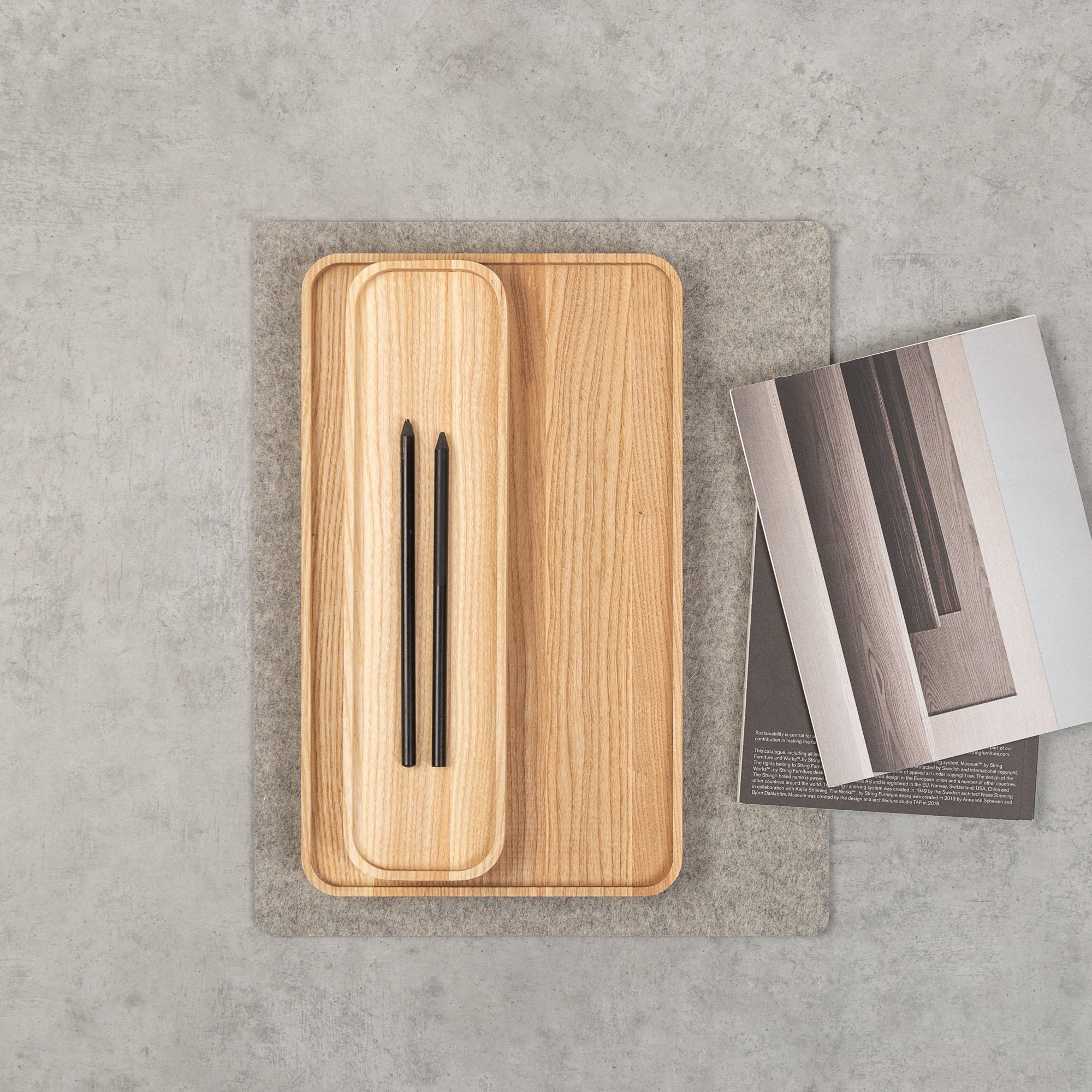 Ash Wood Office Desk Organizer Set: Pen & File Tray
