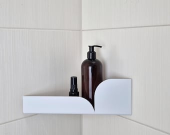White Metal Shower Corner Shelf BAUHAUS: Bathroom Wall Rack