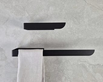 Matte Black Metal Towel Rack Rental Friendly Adhesive Mount