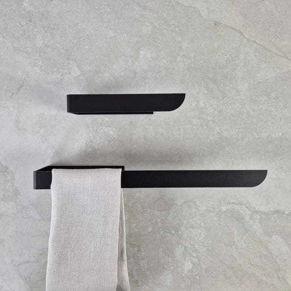 Matte Black Metal Towel Rack Rental Friendly Adhesive Mount