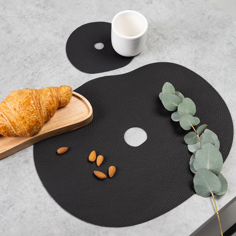 Black Leather Placemats Table Placemat And Coaster Modern Etsy