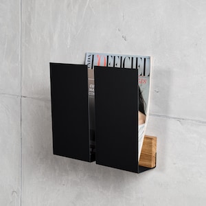 Modern wall magazine rack in black, grey, white or green. For home office, mails or tablet storage and a home-schooling setup