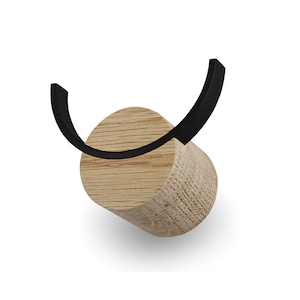 Oak Wood Wall Hook: Black or Natural Towel/Coat Rack