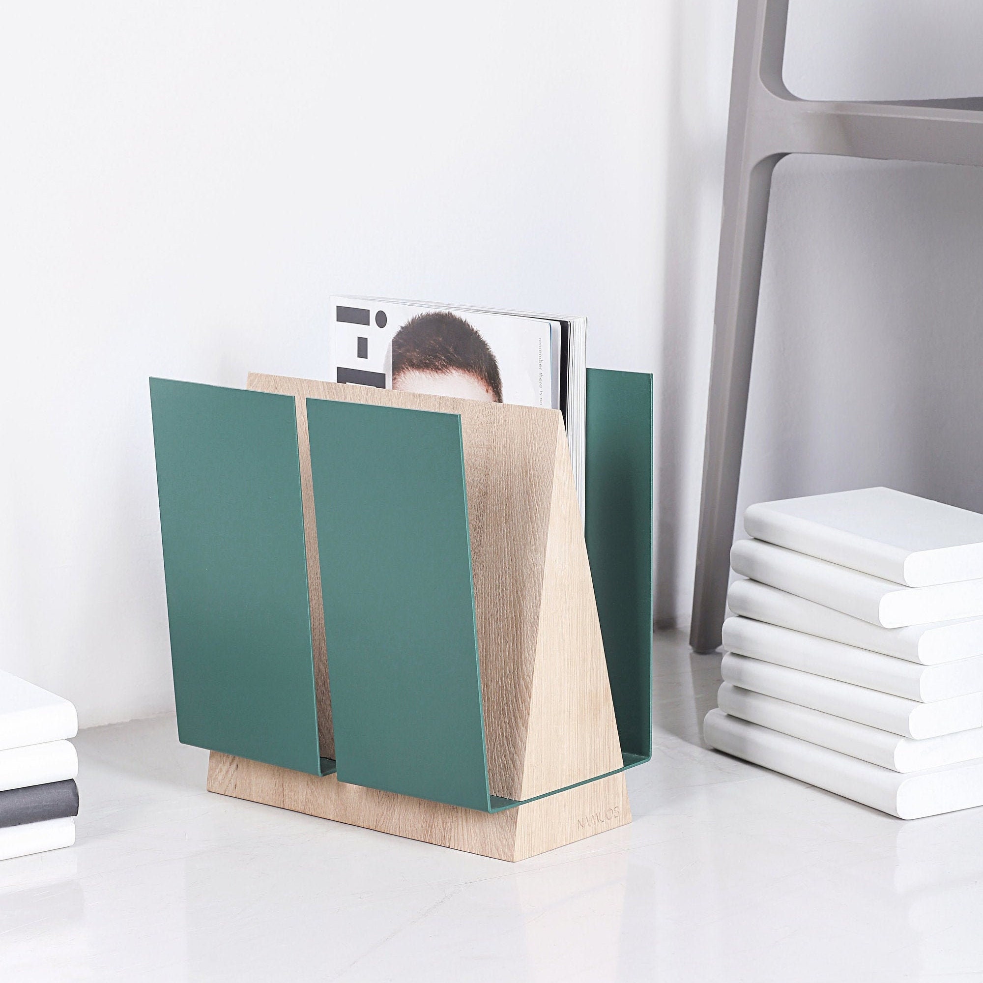 Green Floor Magazine Holder I Vinyl Records Storage I Mid Century Modern Decor