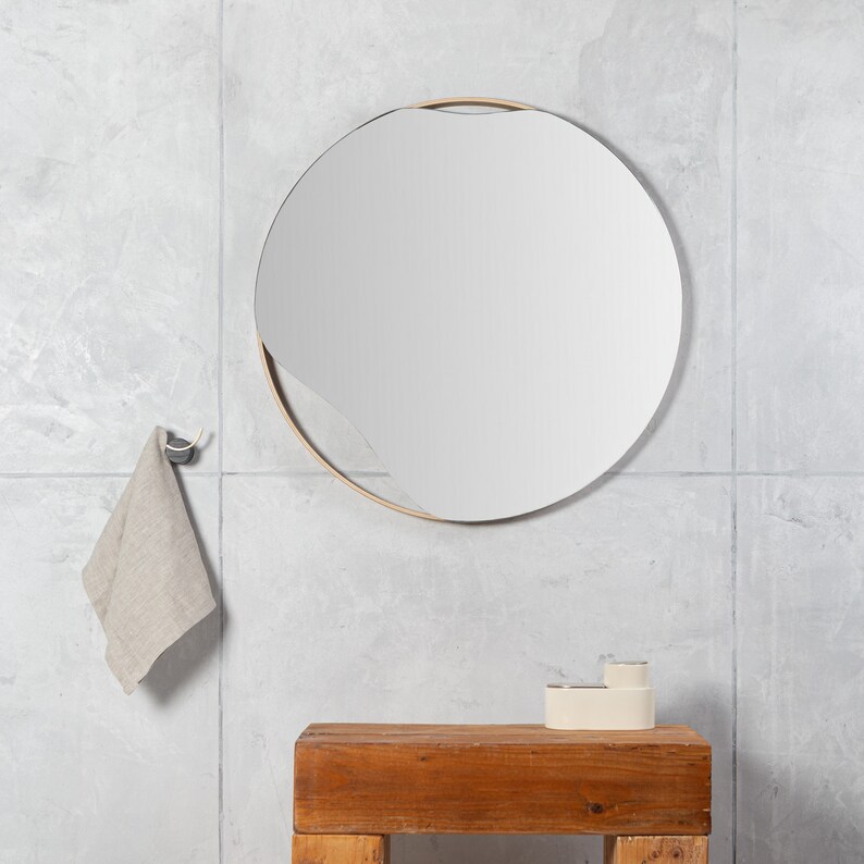 Round Wavy Wall Mirror Oak Wood Mirror Curvy Circle Mirror Etsy