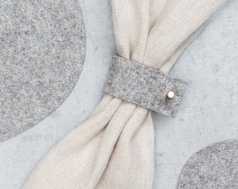 Grey felt napkin rings from natural wool I Christmas or Wedding table Setting I Grey napkin accessories.