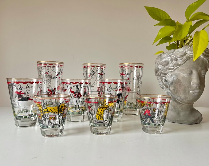 RARE Vintage Libbey Circus Highball and Juice Glasses 1950s Set of 9 Etsy