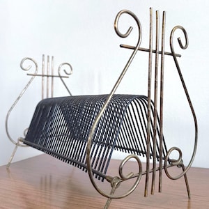 Vintage Wire Metal Accordion Record Vinyl Album Holder - Storage - Mid Century - Scrolled Harp Ends