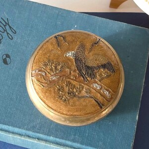 Vintage Lidded Brass and Enamel Trinket Box - Eagle Motif - 1970s