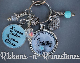 Personalized Charm Keychain, Grandma Keychain, Personalized Charm Keychain, Nana Granny Grandma Charm Pendant Keychain, Mothers Gift