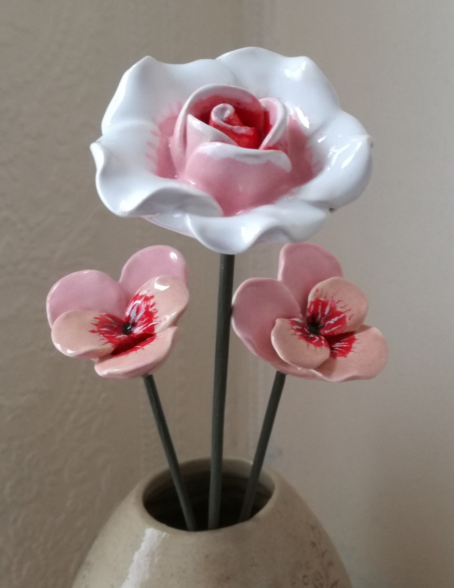 Ceramic White Rose Pottery Rose Ceramic flowers Artificial Etsy
