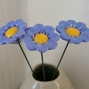 Ceramic light blue daisy, Ceramic flowers handmade, Pottery flower daisy gift, Blue ceramic daisies