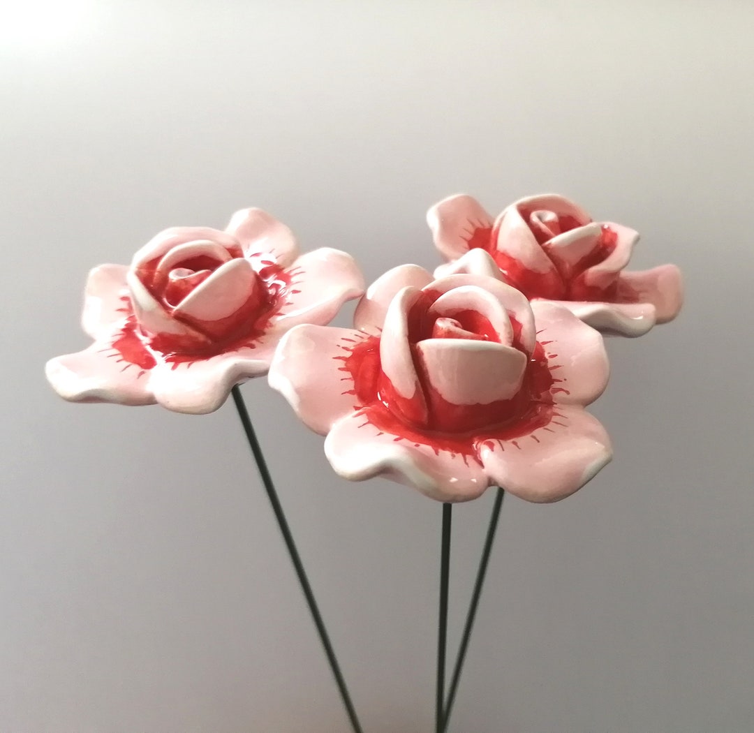 Ceramic Small Pink Rose, Pottery Handmade Rose, Ceramic Flowers Gift ...