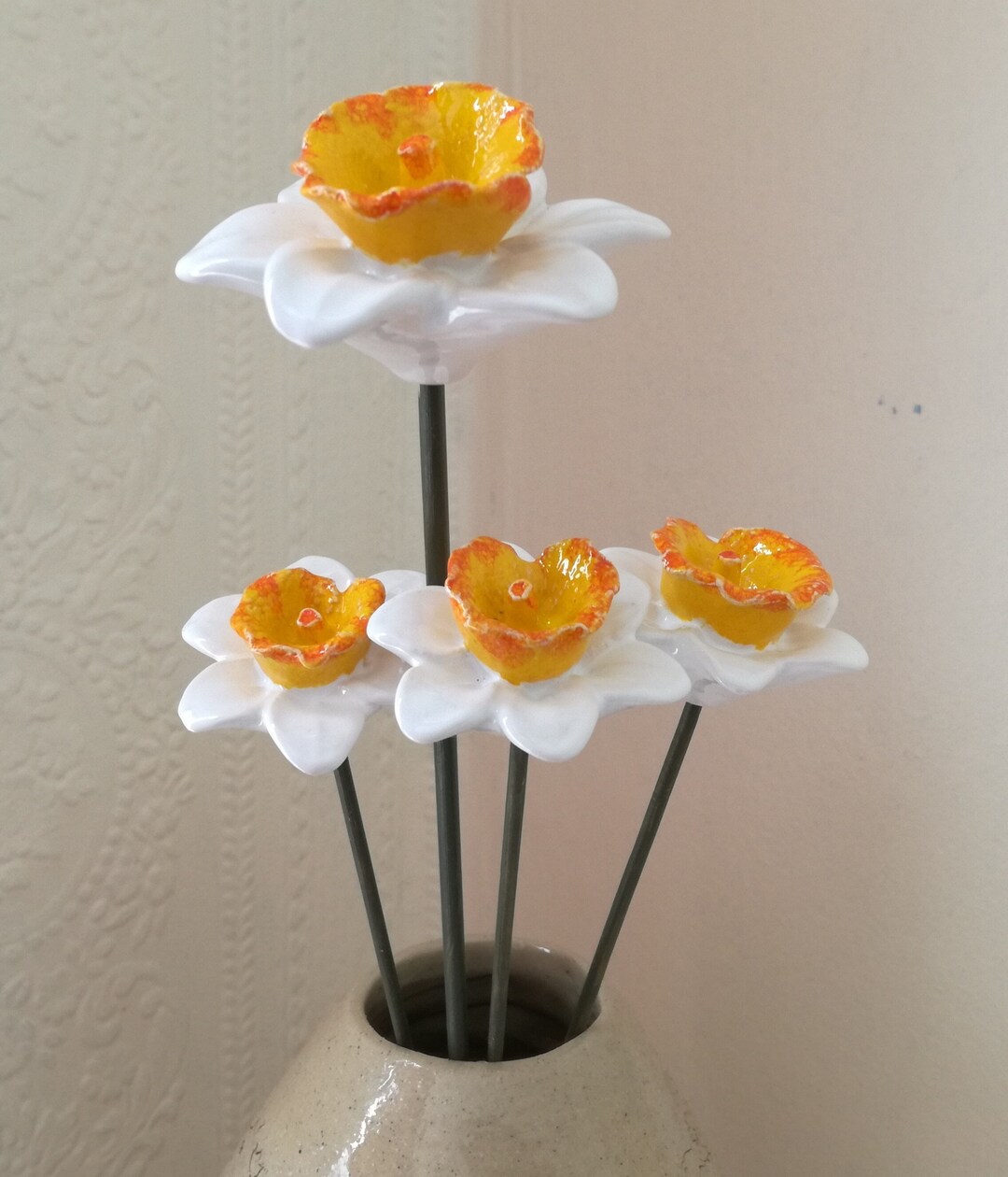 Small Ceramic Daffodil Handmade, Pottery Flowers Art, Ceramic Flowers