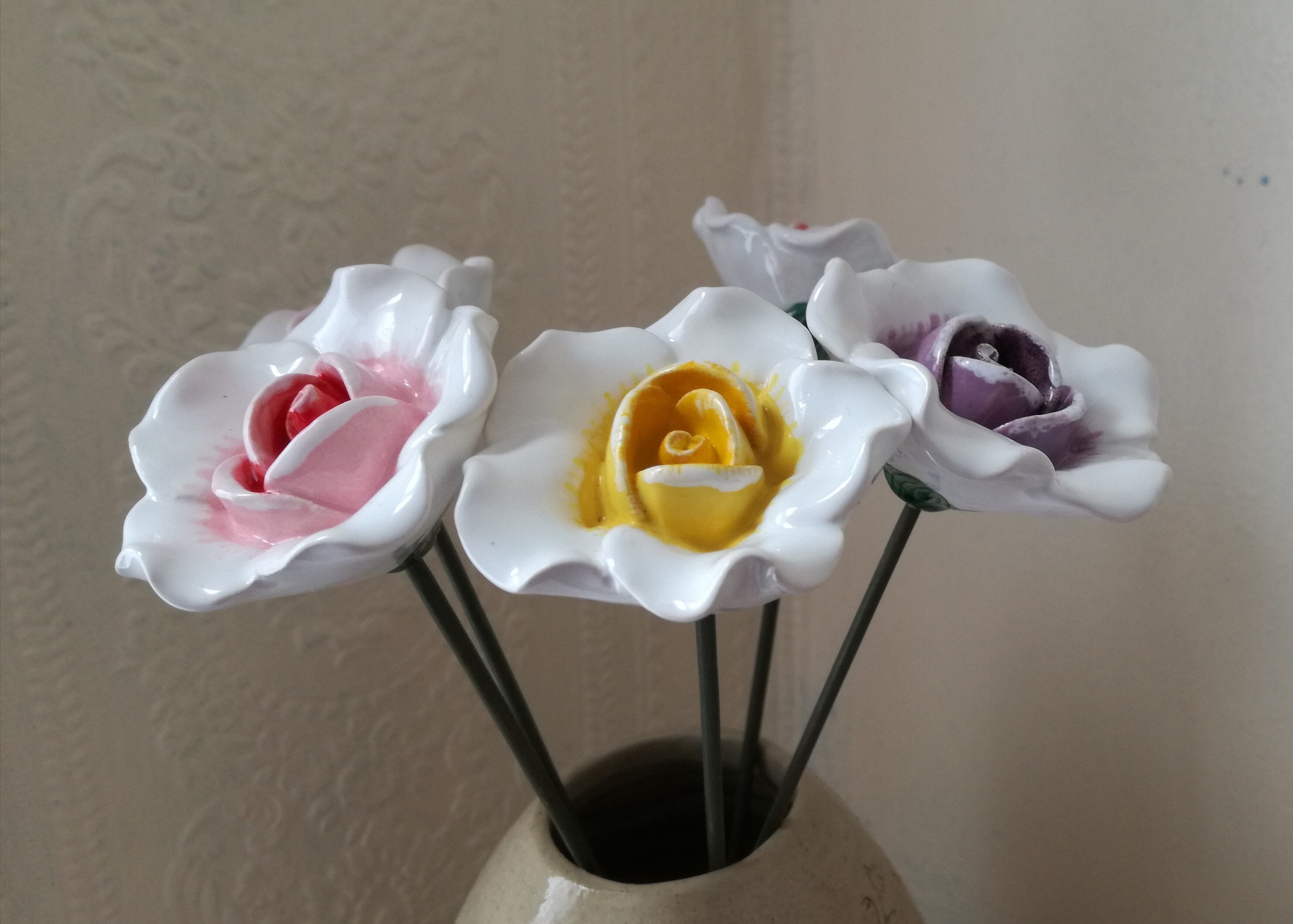 Ceramic White Rose Pottery Rose Ceramic flowers Artificial Etsy