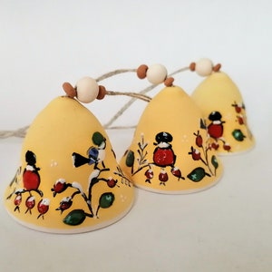 Ceramic yellow Christmas bell gift, Christmas tree handmade decoration, Ceramic Christmas handmade bells