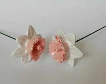 Small Ceramic Daffodil handmade, Pottery flowers art, Ceramic flowers ornaments, Pottery handmade