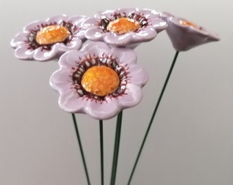 Ceramic purple daisy, Ceramic flowers handmade, Pottery flower daisy gift, purple ceramic daisies