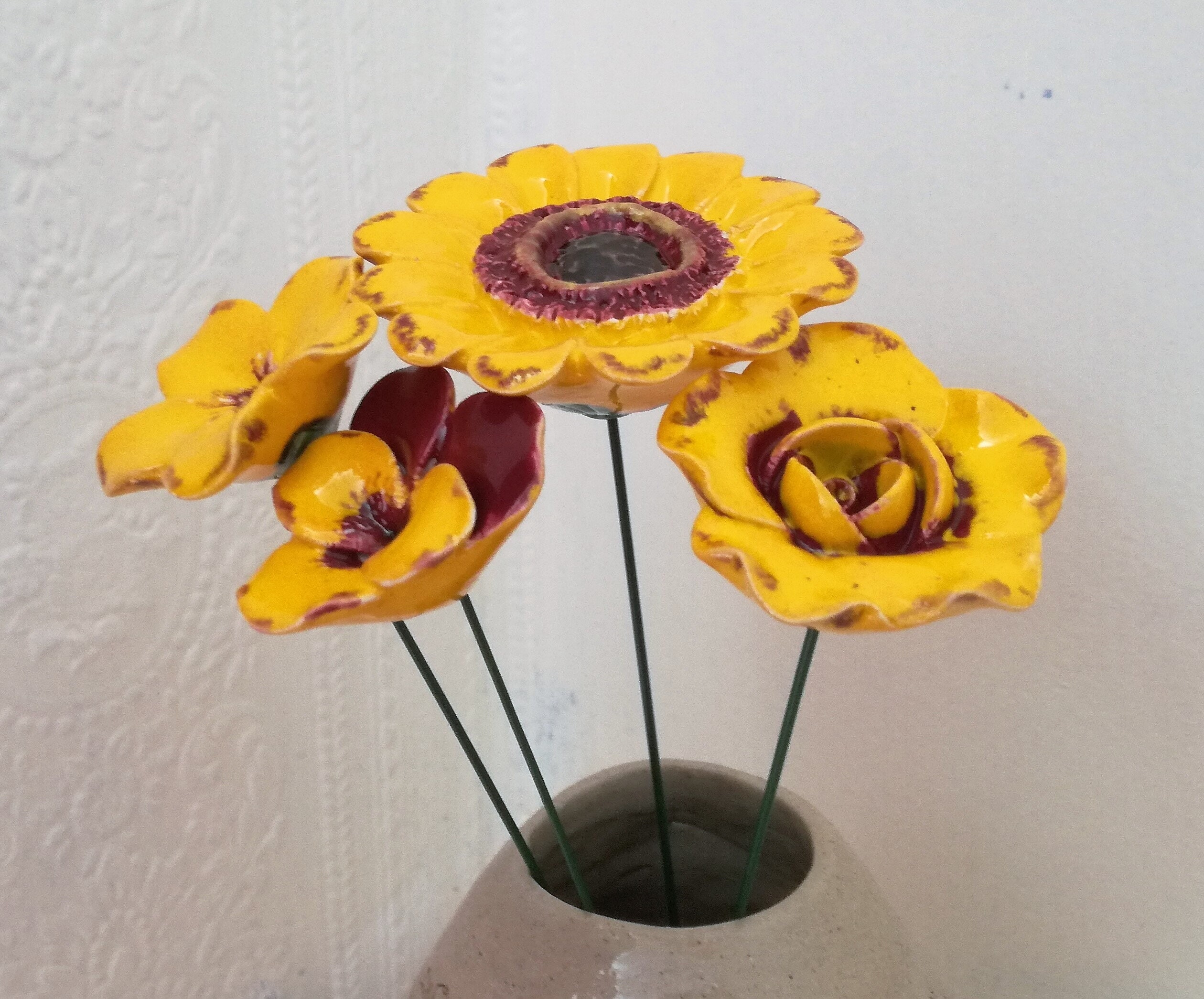 Ceramic Yellow Rose Pottery Rose Ceramic Flowers Artificial Etsy UK