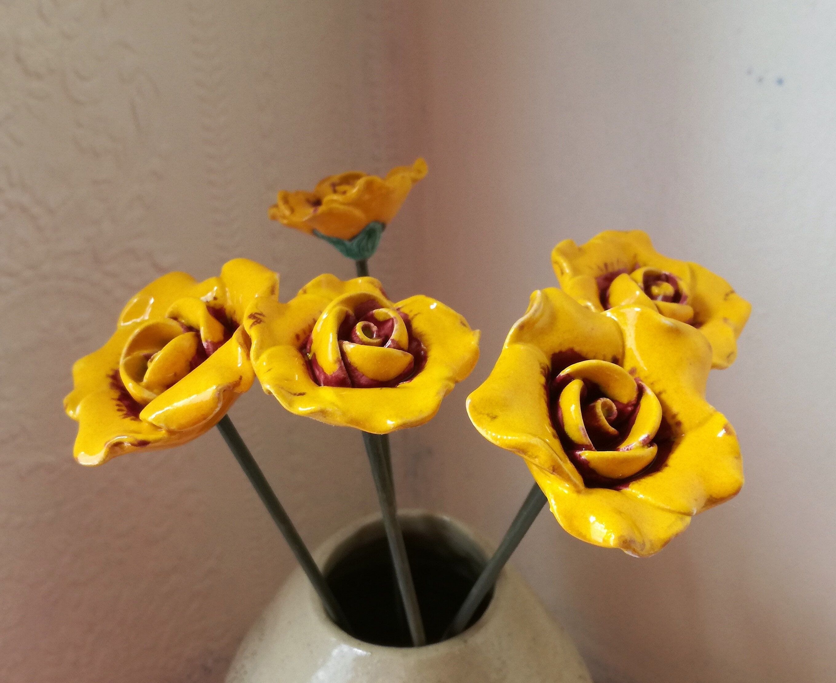 Ceramic Yellow Rose Pottery Rose Ceramic Flowers Artificial Etsy UK