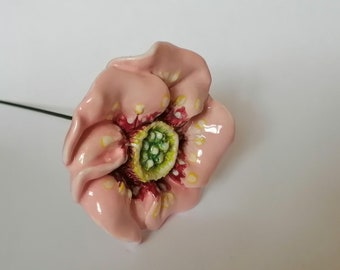 Ceramic pink flower handmade, Pottery flowers decor, Ceramic flowers gift