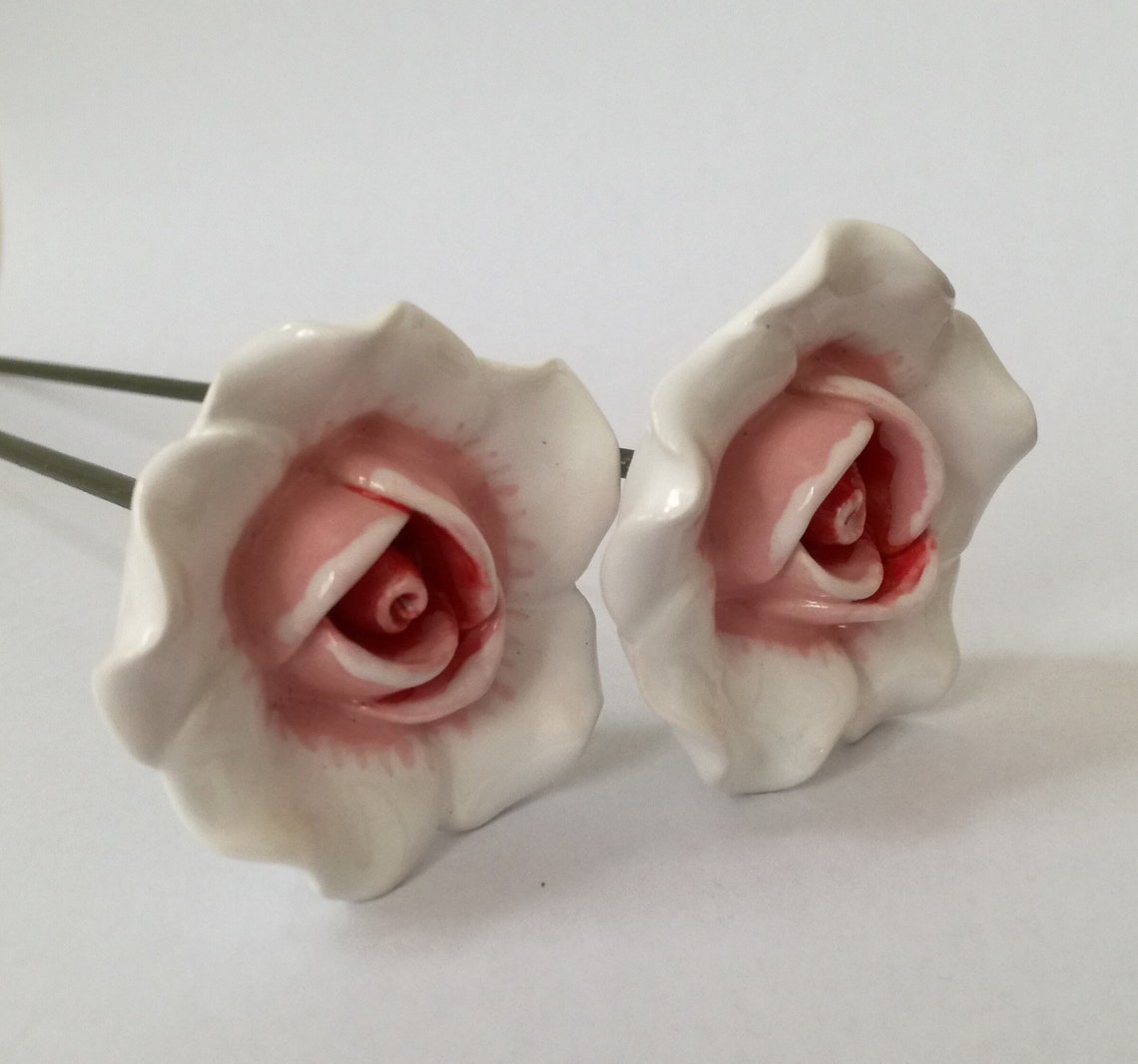 Ceramic White Rose Pottery Rose Ceramic flowers Artificial Etsy