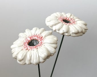 Ceramic white gerbera, Pottery flowers decor, Ceramic flowers gift